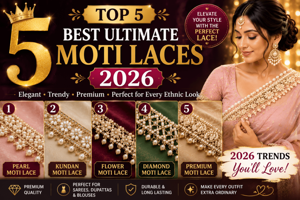 Top 5 best ultimate moti lace designs for 2026 featuring premium pearl lace borders for sarees, lehengas, dupattas, and blouses
