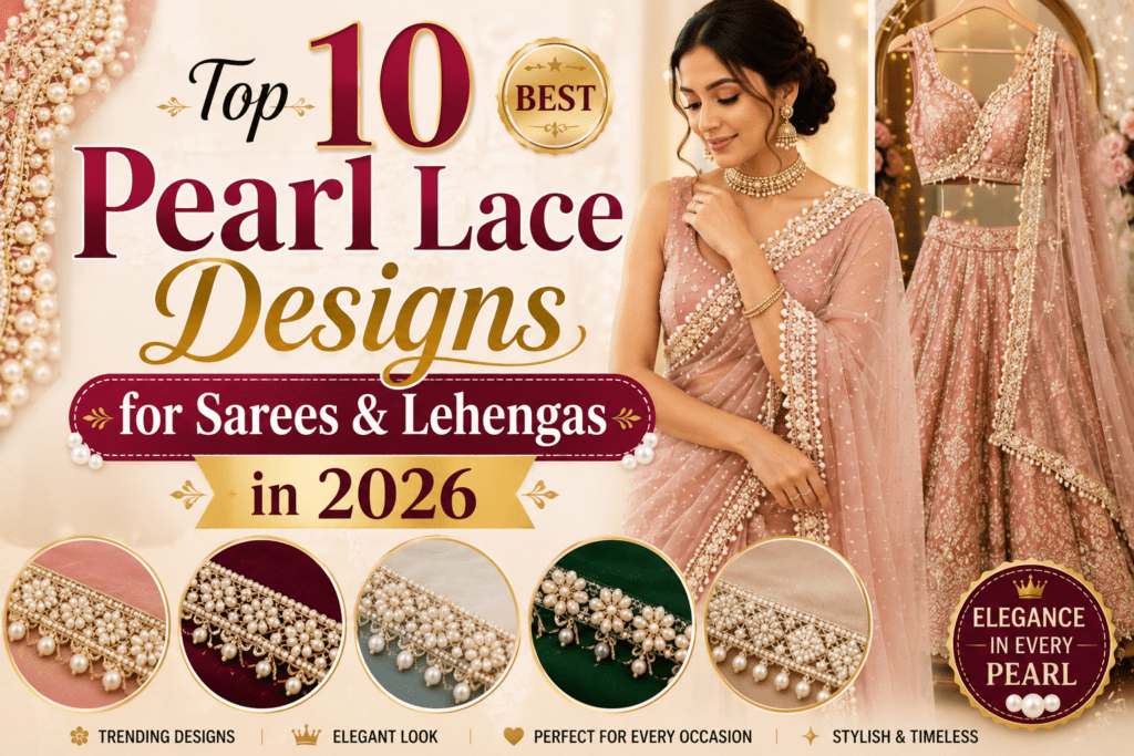 Top 10 pearl lace designs for sarees and lehengas in 2026 featuring elegant bridal lace borders and premium ethnic fashion inspiration