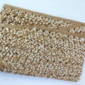 Premium Gold Pearl & Stone Embroidered Lace Border