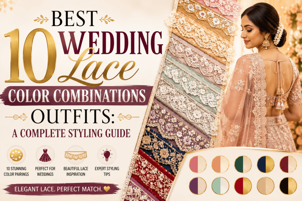 Best 10 wedding lace color combinations for bridal outfits with designer lace borders and ethnic fashion styling guide